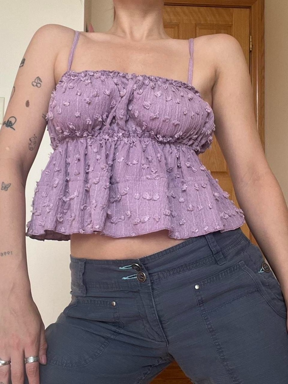 Lilac Textured Babydoll Peplum Cami Tank Top